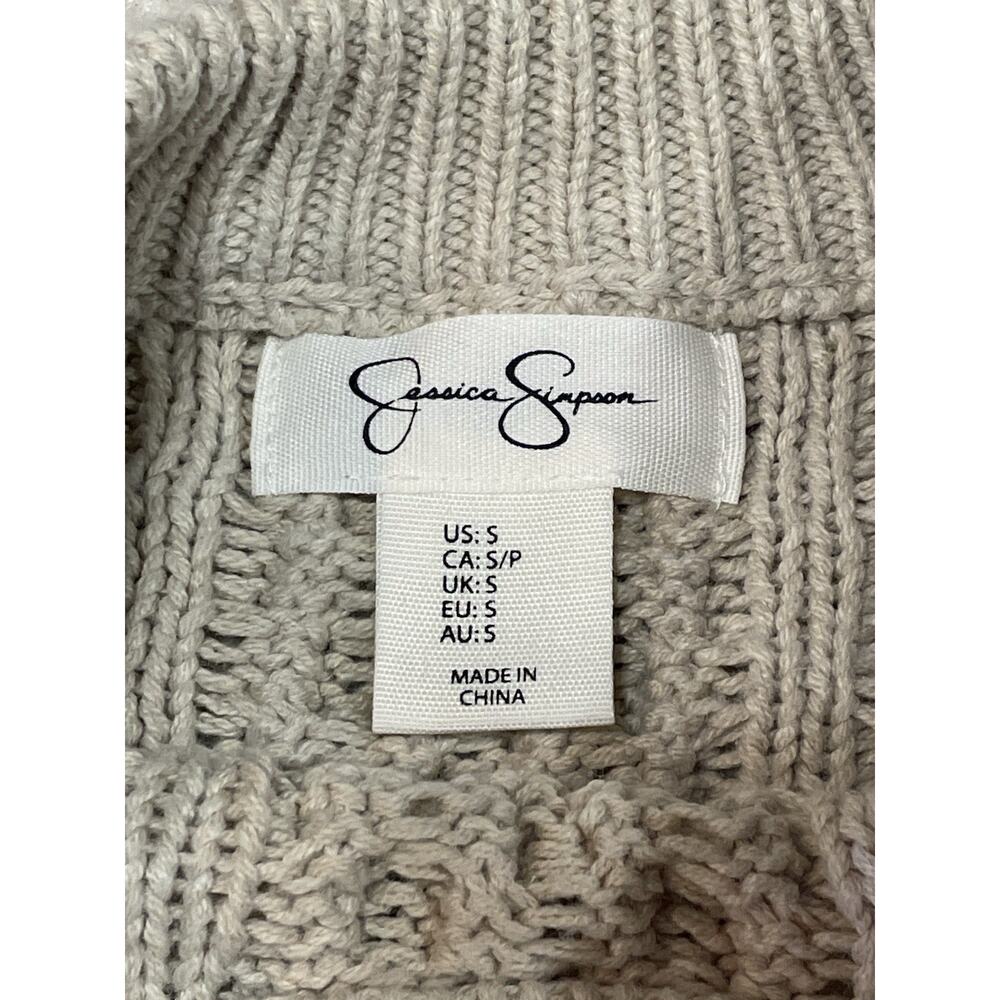 Jessica Simpson Cropped Chunky Cable Knit Sweater Women’s Sz Small Beige/White - Picture 7 of 9